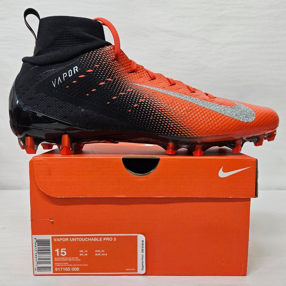 Nike Vapor Untouchable Pro 3 Football Cleats 917165-008 Orange Black Men Size 15 - Picture 1 of 13